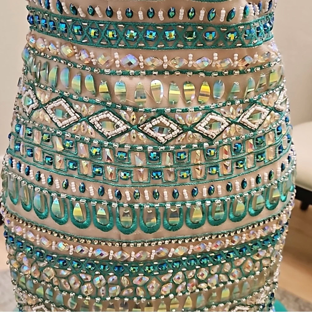 Prom green  Strapless Beaded Gown - Picture 4 of 8